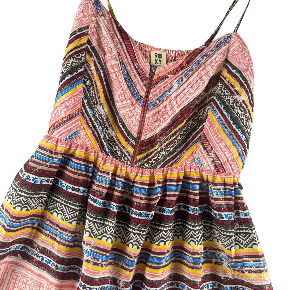 Roxy Womens Pink Multi Tribal Geometric Print Sundress Mini Smocked Back Large